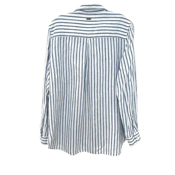 Barbour Marine Shirt Relaxed Fit Blue Stripe Linen Button-up Size 14 - Picture 2 of 9